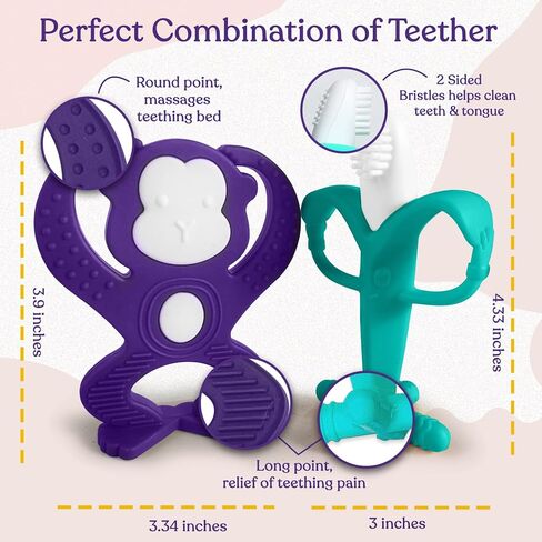 مجموعة ألعاب تسنين للأطفال - عضاضة قرد الموز وفرشاة أسنان - مجموعة تسنين آمنة ومتينة - لعبة تسنين الموز للأطفال - ألعاب تسنين ذات أنسجة مختلفة وتصميم تعليمي in Kuwait