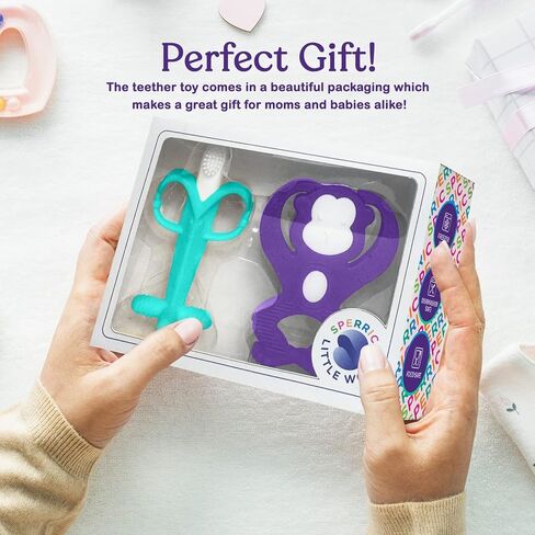 مجموعة ألعاب تسنين للأطفال - عضاضة قرد الموز وفرشاة أسنان - مجموعة تسنين آمنة ومتينة - لعبة تسنين الموز للأطفال - ألعاب تسنين ذات أنسجة مختلفة وتصميم تعليمي in Kuwait