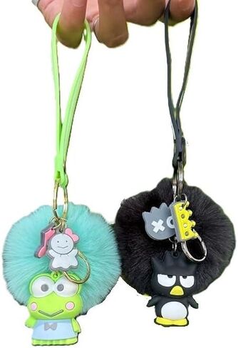 Cute Cartoon Keychain with Fuzzy Pom Pom Ball, Decorative Charm for Keys, Backpacks, Purses in Saudi Arabia