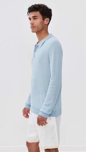 Men's Cotton Textured Knit Long Sleeve Polo in Saudi Arabia