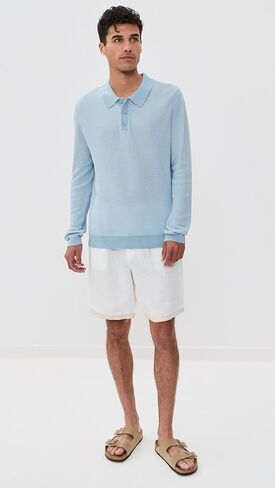 Men's Cotton Textured Knit Long Sleeve Polo in Saudi Arabia