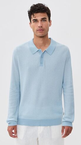 Men's Cotton Textured Knit Long Sleeve Polo in Saudi Arabia