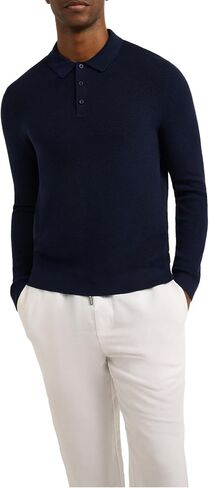 Men's Cotton Textured Knit Long Sleeve Polo in Saudi Arabia
