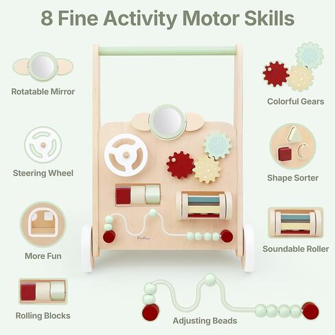 PairPear Wooden Baby Walker Push and Pull Learning Activity Walker,Toddler Sit to Stand Push Walker Toys Gift for Baby Boys and Girls 12 m+（Green） in Kuwait