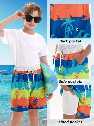 Boys Swim Trunks with Compression Liner UPF 50+ Quick Dry Bathing Suit Kids Beach Shorts Swimwear 7-20T in Saudi Arabia