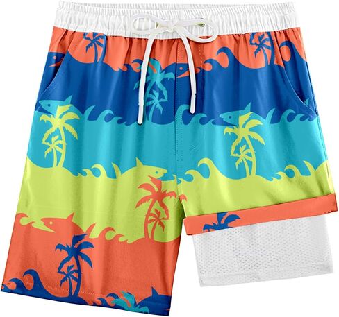 Boys Swim Trunks with Compression Liner UPF 50+ Quick Dry Bathing Suit Kids Beach Shorts Swimwear 7-20T in Saudi Arabia
