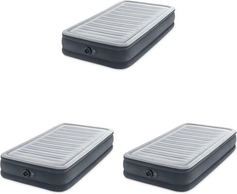 Intex Twin Size Dura Beam Deluxe Comfort Plush Air Mattress with Fiber Tech Construction, Built in Pump, and Portable Storage Case, Gray (2 Pack) in Saudi Arabia