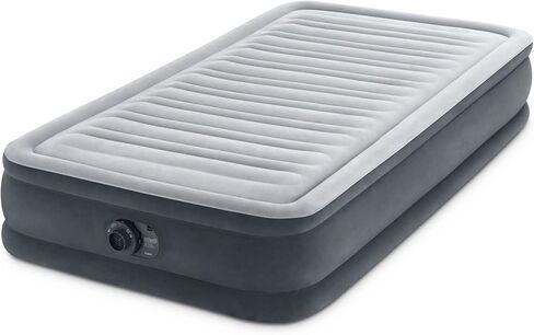 Intex Twin Size Dura Beam Deluxe Comfort Plush Air Mattress with Fiber Tech Construction, Built in Pump, and Portable Storage Case, Gray (2 Pack) in Saudi Arabia