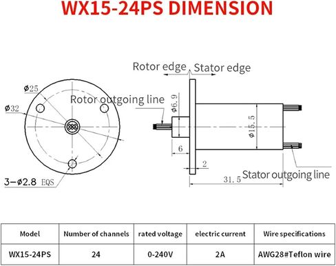 Rotary OD15mm 24-way multi-channel slip ring electrical rotary joint for professional use with motors in Saudi Arabia