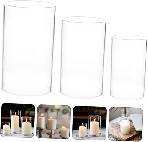 شمعة زجاجية 3pcs تغطي ظلال مصباح مفتوحة للديكور المنزلي حماية شمعة للرياح لغرفة الطعام مركزية مركزية in Kuwait