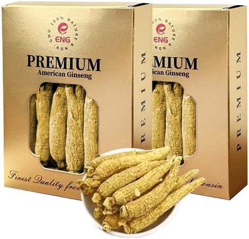 ENG Premium Jumbo Root -American Wisconsin Ginseng,4oz/Box Organic Panax Ginseng Supplement for Men & Women, Hand Selected Jumbo Root to Boost Immunity & Energy，西洋参/花旗参 for Tea & Soup (Pack of 1) in Saudi Arabia