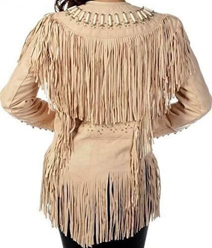 Western Genuine Cowhide Leather Jacket Women Cow-lady Native American Beaded & Fringe Cowgirl Jacket Tassels in Saudi Arabia