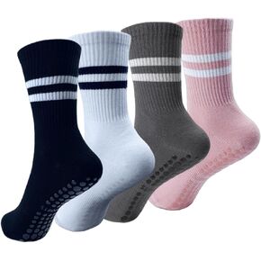 4 Pairs Pilates Socks Yoga Socks with Grips for Women Non-Slip Grip Socks for Pure Barre, Ballet, Dance