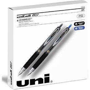 Uniball Signo 207 - Gel Pen With 0.5mm Micro Point - 12 Count Includes 6 Black And 6 Blue Pens