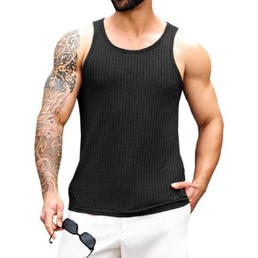 Runcati Mens Ribbed Knit Tank Top Cotton Sleeveless Shirts Summer Beach Workout Muscle Undershirt