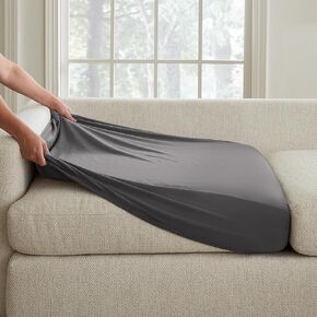 SureFit Hampstead Stretch Velvet Sectional Slipcovers, Extra Long Cushion Covers for Chaise Loungers and Reclining Seats, Snug Fit, Machine Washable, Single Charcoal Cushion Cover