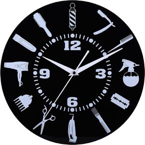 12 Inch Hair Stylist Wall Clock with Barber Tools Dial, Silent Quartz Movement and Battery Operated - Great Gift for Hairdressers and Salon Decor