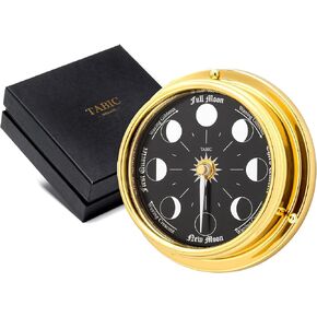 Handmade Prestige Moon Phase Clock in Solid Brass - Elegant Full Moon Wall Clock with Jet Black Dial, Stunning Look with Mirrored Backdrop and Chrome Hands, Perfect Decorations and Gift