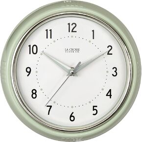 La Crosse Clock 404-3024PH 9.5-inch Retro Diner Pistachio Green Quartz Wall Clock