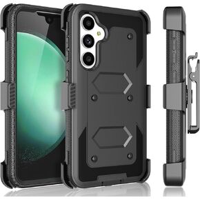 Tekcoo Holster Case For Samsung Galaxy S23 FE | S23 Fan Edition 5G | SM-S711 [Tshell] Shock Absorbing [Built-in Screen] [Kickstand Locking Belt] Carrying Secure Swivel Defender Full Body Cover [Green]