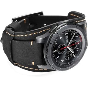 Compatible with Samsung Galaxy Watch 42mm/Galaxy Watch 3 41mm/Watch 4 40mm 44mm Classic 42mm 46mm/Active 2 40mm 44mm/Gear S2 Classic/Gear Sport Bands,20mm Genuine Leather Cuff Strap (Black)