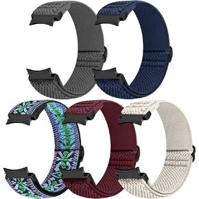 Nylon Bands Compatible with Samsung Galaxy Watch 6&5 40mm 44m /Galaxy Watch 4 Band 40mm 44mm/Watch 5 Pro Band 45mm/Watch 6 Classic 43mm 47mm/Watch 4 Classic 42mm 46mm, Soft Elastic Wristband Women Men (5 Pack)