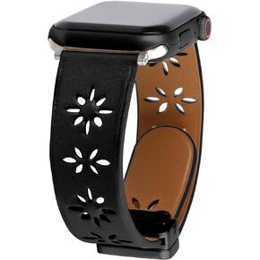 Leather Bands Compatible with Apple Watch 38mm 40mm 41mm 42mm 44mm 45mm 49mm, Magnetic Buckle Lace Beaded Handmade Strap for Women iWatch Ultra SE Series 9 8 7 6 5 4 3 2 1