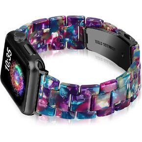 OULUCCI Compatible with Apple Watch Bands 41mm 40mm 38mm 45mm 44mm 42mm, Fashion Resin iWatch Bands For Series 9 8 7 6 5 4 3 2 1 SE Flower Purple Green