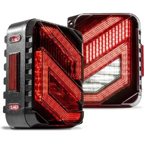 TRUE MODS LED Tail Lights Compatible with Jeep Wrangler JK JKU Sport/Sahara/Rubicon 2007-2018 Unlimited Accessories [DOT-Approved Rear Brake Light] [TBT & Reverse] [Dark-Smoked Lense] [Z-Design]