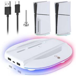 Iesooy 2024 Vertical Stand for PS5 Slim, 2 USB 2.0 Port, 14 RGB Lighting Effects, Compatible with PS5 Slim Disc and Digital Edition【White】 in Kuwait