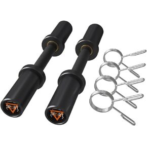 16" Olympic Dumbbell Handles, Pair of Loadable Dumbbell Bar Set for 2 Inch Olympic Weight Plates, Heavy Duty Dumbbell Bar for Home Gym Workout Strength Training, 2 Pair of Spring Collars Included