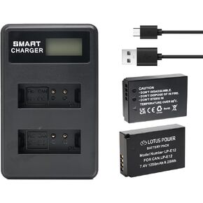 LP E12 Batteries with Charger, Intelligent LPE12 Dual Charger & LP-E12 Battery Compatible with Digital Camera EOS M10 / EOS M50 Mark II/EOS Rebel SL1 / SX70 HS (1 Charger&2 Batteries)
