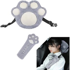 Cute Cat Paw Car Headrest Pillow and Seatbelt Cover Set Plush Bear Claw Car Neck Cushion With Seatbelt Shoulder Pad Car Neck ＆ Head Support Pillow and Seat Belt Cover for Car Office Neck Pain Relief