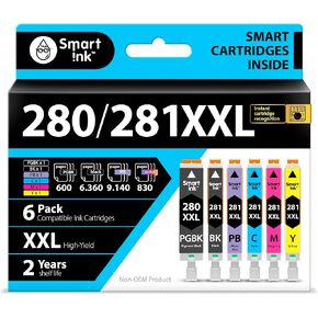 Smart Ink Compatible Ink Cartridge Replacement for Canon PGI-280XXL CLI-281XXL PGI 280 CLI 281 to use with Pixma ​TS9120 TS8320 TS8220 TS8120 (PGBK & BK/C/M/Y/PB) 6 Combo Pack