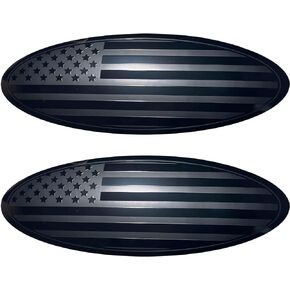Fit F150 Emblem 9.5 inch Overlay Emblem Front Grille Tailgate Rear Oval American Black Flag Badge for Ford F150 2015-2021 Years(2 Pcs) (Black)