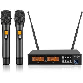 Wireless Microphone System,All Metal Dual Professional UHF Cordless Dynamic Mic Handheld Microphone System for Home Karaoke, Meeting, Party, Church, DJ, Wedding, for inandon Karaoke, 200ft HUASEN