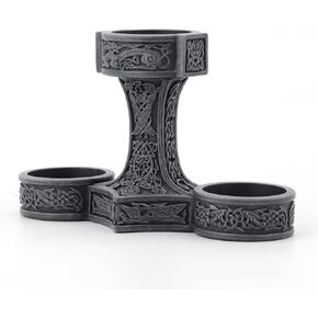 Veronese Design 5" Mjonir Hammer of Thor Tealight Candle Holder Sculpture Stone Grey Finish