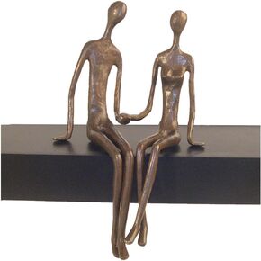 Danya B. Sitting Couple Holding Hands Contemporary Sand-Casted Bronze Sculpture, Home and Office Decor Gift for Spouse and Partner, Birthday, Wedding, Anniversary, Valentine's Day or Romantic Gesture