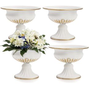 Suwimut 4 Pieces Mini Sized Metal Urn Planter, White Elegant Wedding Centerpieces Vase, 4.72 Inch Tall Trumpet Vase Flower Holder for Anniversary, Ceremony, Wedding Party Decoration