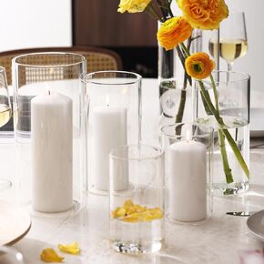 PHOSPHOR 3 PCS Glass Cylinder Vases 6,8,10 Inch Tall Clear Flower Vase Hurricane Floating Candle Holder for Table Centerpiece Wedding Home Decor
