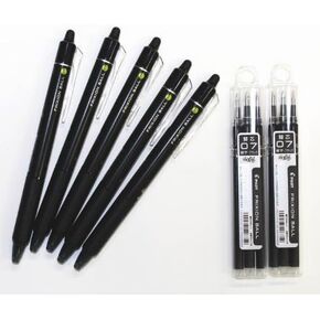Pilot Frixion Ball Knock Retractable Erasable Gel Ink Pens,fine Point, 0.7 Mm - Black Ink- Value set of 5 & 6 Gel Ink Pen Refill Pack