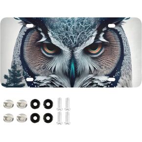 Portrait Owl Forest Print License Plate, Metal Car Plate Stylish Aluminum Decorative Car Front Plate with Screw Standard Size 12×6 in