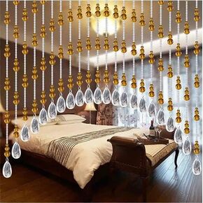 Hanging Glass Door Beads Beaded Curtains Valance Self-Adhesive for Doorways Crystals Stran Arched Windows, Clear Crystal Room Bead Partition Curtain Door Frame Beads for Doorways Closets 2
