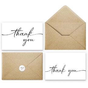 Beyond Grateful Thank You Cards | Bulk Pack of 100 with Kraft Envelopes and Matching Stickers, 4x6 Inch Minimalistic Design | Suitable for Business, Baby Shower, Wedding, Graduation, Bridal Shower,