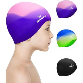 3 Pack Kids Swim Cap for Boys Girls, Unisex Silicone Swimming Caps for 3-15 Toddler Children Teen, Waterproof Bathing Caps for Short/Long Hair to Keep Hair Dry-7