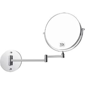 مرآة مكياج مثبتة على الحائط من KEDSUM، مرآة مكبرة 1X /10X، مرآة مكياج مكبرة مزدوجة الجوانب مقاس 8 بوصات مع 3 ألوان قابلة للتعتيم، مرآة مكياج حمام قابلة للتمديد مع حامل على الحائط، كروم in Kuwait