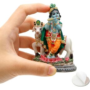 BangBangDa Hindu God Krishna Idol Statue - 3.7" H Small India Lord Krishna for Car Dashboard Diwali Puja Gift for Indian Home Temple Mandir Pooja Murti Item Altar Meditation Yoga Room Spiritual Decor