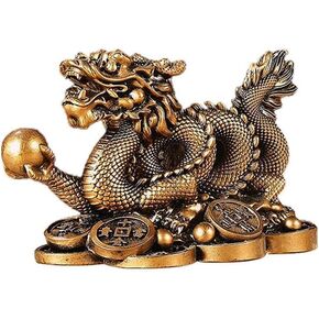 RCFINE Dragon Statue Small Feng Shui Dragon Statue 2024 Chinese Dragon Figurines New Year Dragon Sculpture Ornament for Wealth Good Luck (Bronze,8cm)