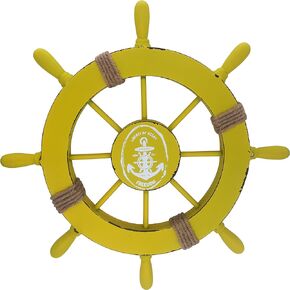 13" Nautical Decor Nautical Boat Steering Beach Wooden Ship Wheel Rudder Wall Decor Door Hanging Ornament Beach Theme Home Decor Fishing Net Shell Home Wall Decor White