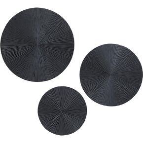 CosmoLiving by Cosmopolitan Wooden Plate Home Wall Decor Carved Radial Wall Sculpture, Set of 3 Wall Art 24", 20", 16"H, Black